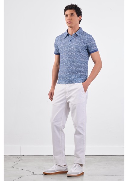 Lacivert Erkek Ekstra Slim Fit Desenli Casual Polo Yaka T-shirt - 94382