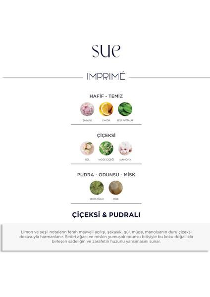 Sue Edp Kadın Parfüm 50ML | Çiçeksi & Pudralı | Şakayık, Limon, Gül, Müge, Manolya, Misk indirimleri