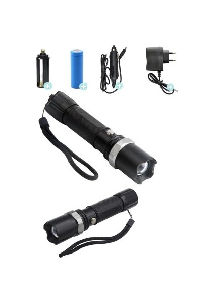 Swat Profesyonel Şarjlı El Feneri Ledli+Flashlight+Zoom Özellikli 6 Parça Full Set