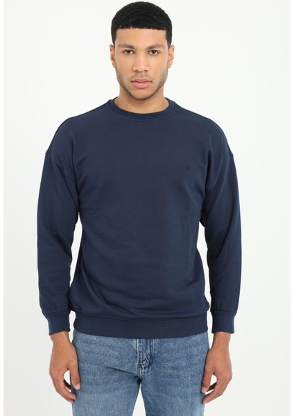 Lacivert Bisiklet Yaka Regular Fit Erkek Sweatshirt