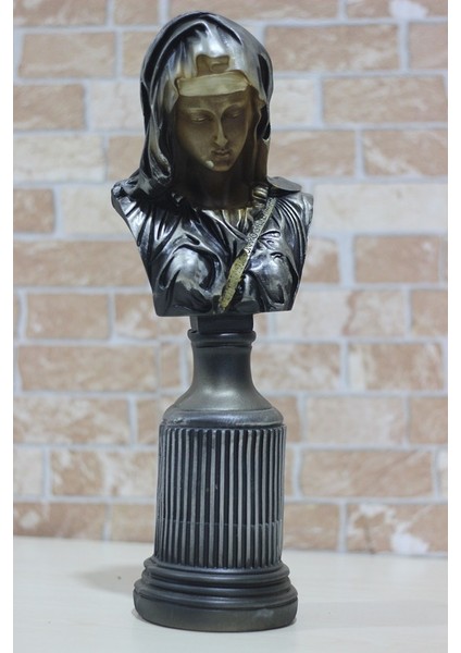 Eskitme Siyah Meryem Ana Büst Heykel Obje 43CM ART0020