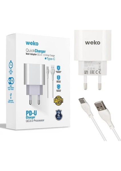 WK-21442 Pdu Qc 3.0 Amper Telefon Şarj Başlık Adaptörü + Type-C Kablo