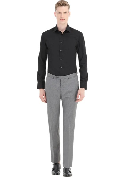 Siyah Düz Slim Fit Dokuma Klasik Pamuk Karışımlı Gömlek