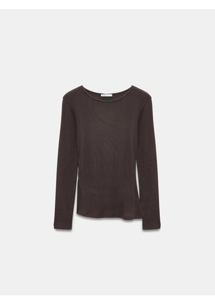 32194 Uzun Kollu Büzgülü Top-Koyu Kahve