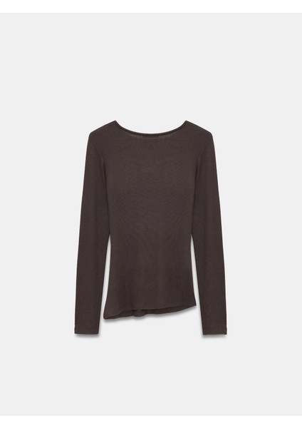 32194 Uzun Kollu Büzgülü Top-Koyu Kahve