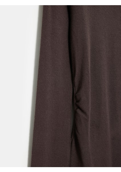 32194 Uzun Kollu Büzgülü Top-Koyu Kahve