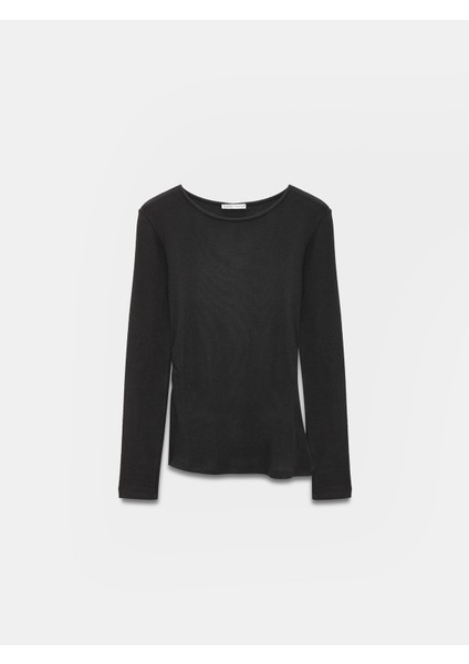 32194 Uzun Kollu Büzgülü Top-Siyah