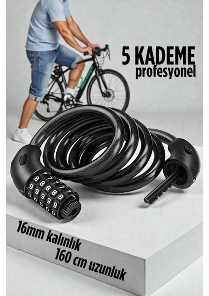 Şifreli Bisiklet Kilidi 16 mm Kalınlık 160 cm Scooter Motosiklet Kilidi - Çelik Kablo 722480