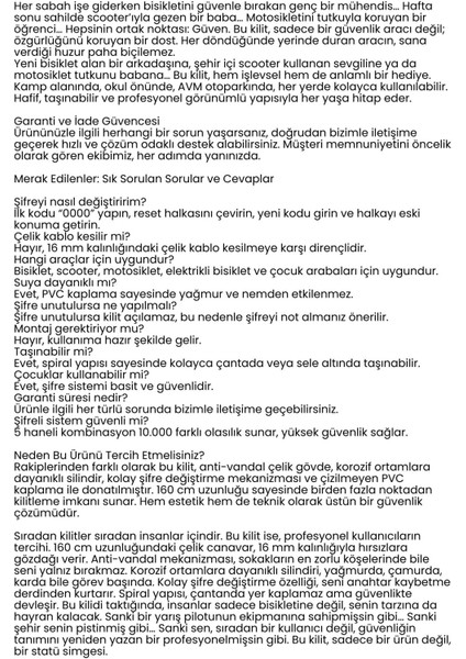 Şifreli Bisiklet Kilidi 16 mm Kalınlık 160 cm Scooter Motosiklet Kilidi - Çelik Kablo 722480 fiyatları