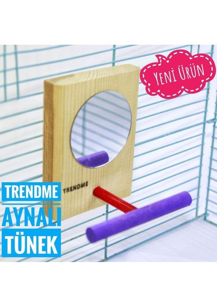 Trendme Renkli Ahşap Tünekli Kuş Aynalı