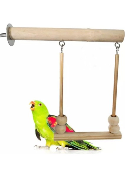 Uniq Bird Toys Ahşap Vidalı Tünekli Salıncak (Büyük Boy)