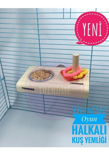 Trendme Doğal Ahşap Oyun Halkalı Kuş Yemliği Oyuncağı