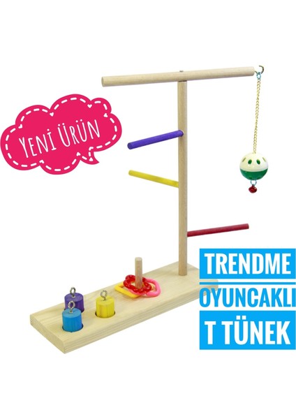 Trendme Ahşap Kuş Zeka Halkalı T Tünek ( Sultan,cennet,muhabbet Vb.)
