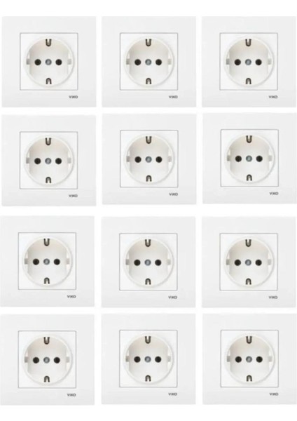 Karre Beyaz Topraklı Priz Çerçeve Dahil 12'li Paket