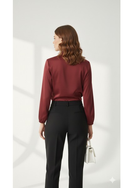 Saten Kruvaze Yaka Yandan Bağlamalı Gömlek Bluz modelleri