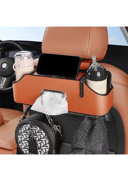 Araba Koltukları 2 Içecek Fincanı Cep Telefonu Tutucuları Kancalar ve Doku Kutusu Aksesuarları ile Arka Plan Düzenleyicisi - Turuncu (Yurt Dışından) fırsatları