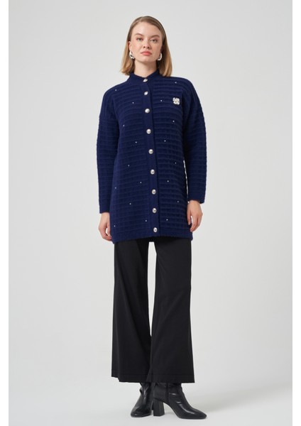 Taş ve Broş Detay Angora Hırka 7010 Lacivert fırsatları