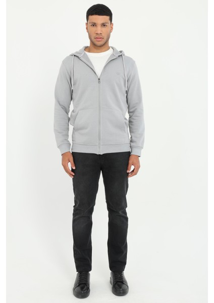 Gri Fermuar Kapamalı Kapüşonlu Erkek Regular Fit Sweatshirt fiyatları
