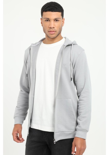 Gri Fermuar Kapamalı Kapüşonlu Erkek Regular Fit Sweatshirt modelleri