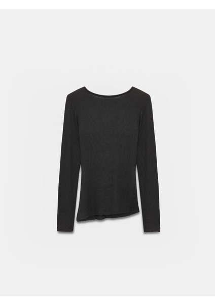 32194 Uzun Kollu Büzgülü Top-Siyah