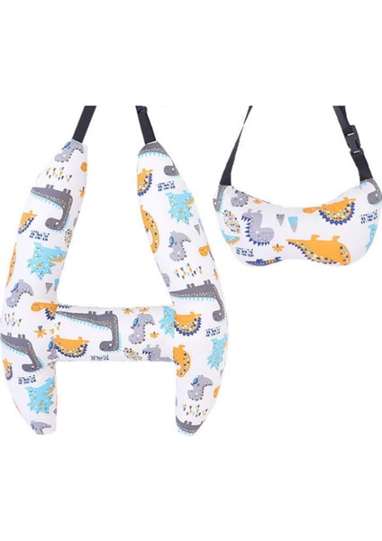 Araba H Şekil Kapsamı Yastığı Çocuk Araç Uyku Güvenliği Seyahat Yastığı Dinozor Deseni Yıkanabilir Konforlu Yumuşak Sides (Yurt Dışından)