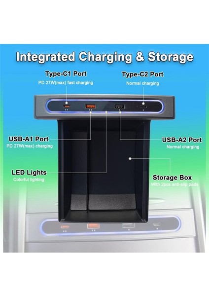 USB LED Hub Şarj Cihazı Tesla Model 3 Model 3 Model Y 2021 2022 2023 Aksesuarlar Için (Yurt Dışından) indirimleri