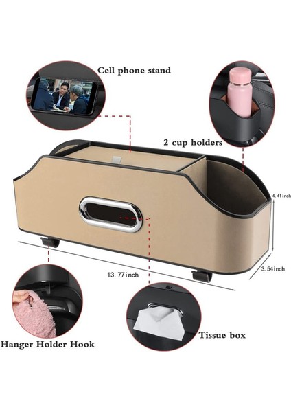 2 Içecek Fincanı Cep Telefonu Tutucuları Kancalar ve Doku Kutusu Aksesuarları ile Araba Başlığı Arka Koltuk Organizatörü - Bej (Yurt Dışından) fiyatları