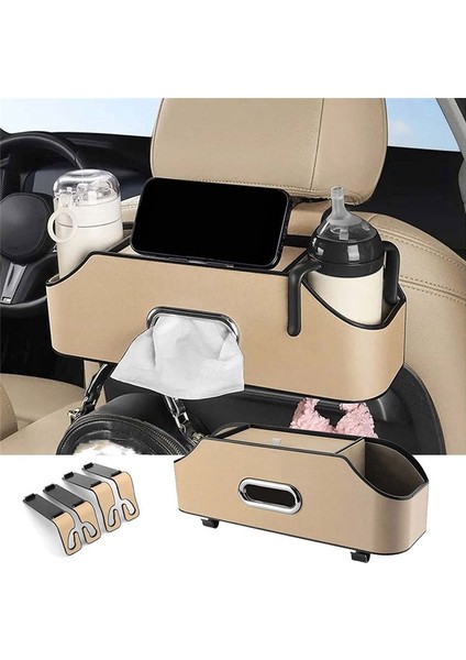 2 Içecek Fincanı Cep Telefonu Tutucuları Kancalar ve Doku Kutusu Aksesuarları ile Araba Başlığı Arka Koltuk Organizatörü - Bej (Yurt Dışından) indirimleri
