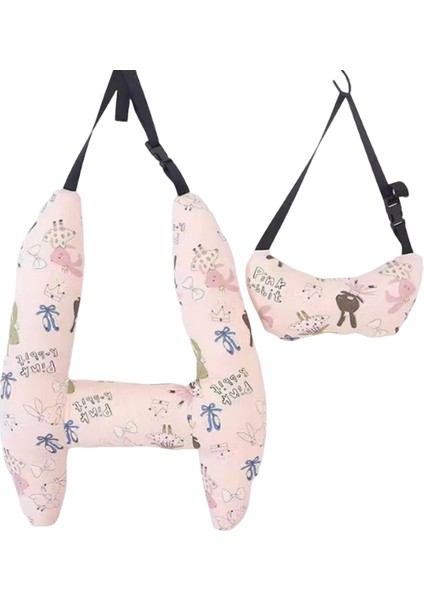 Araba H Şekil Kapsamı Yakılık Kıda Araç Uyku Güvenliği Baş Yol Seyahat Yastığı Sevimli Tavşan Deseni Çocuk Güvenlik Boyun Baş Yastığı (Yurt Dışından)