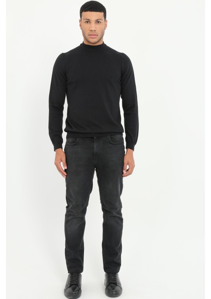 Siyah Yarım Balıkçı Düz Regular Fit Erkek Triko modelleri