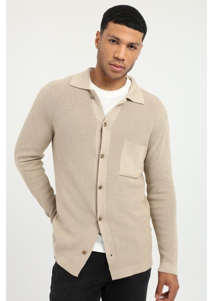 Bej Düğmeli Düz Regular Fit Erkek Triko Hırka fiyatları