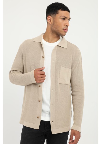 Bej Düğmeli Düz Regular Fit Erkek Triko Hırka modelleri
