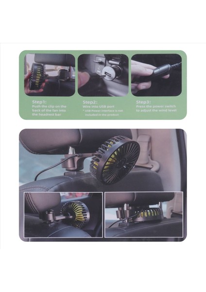 Araba Soğutma Fanı USB Arka Koltuk Fanı 3 Hızlı Araç Klip Fanı Araba Araç Kamyonu Van Suv Rv Tekne Otobüs (Yurt Dışından)