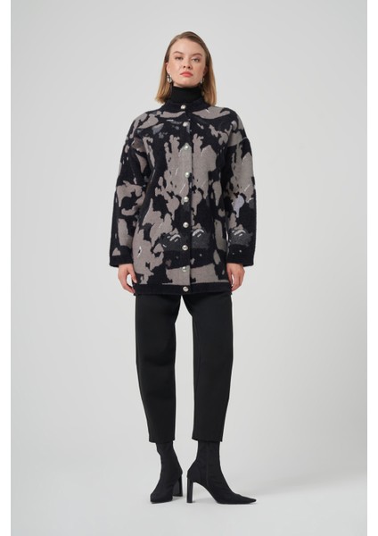 Desenli Düğme Detay Angora Hırka 7006 Siyah fiyatları