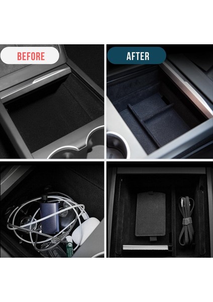 Tesla Model 3 Için Yükseltilmiş Merkez Konsolu Organizatör Tepsisi Highland 2024 Flocked Art Resim Saklama Kutusu Iç Aksesuarlar (Yurt Dışından) modelleri