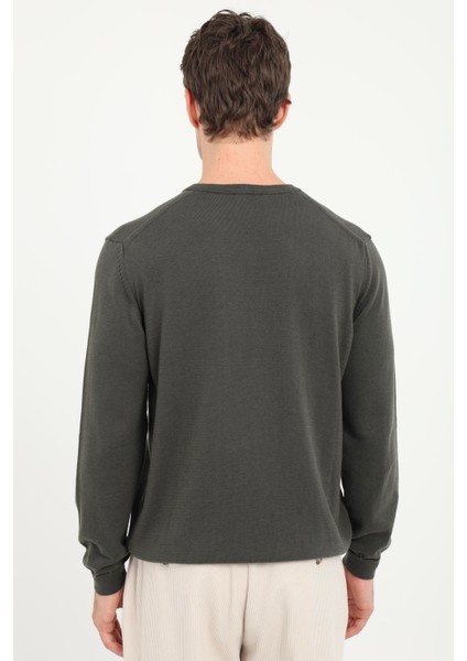 Haki V Yaka Regular Fit Düz Erkek Triko modelleri