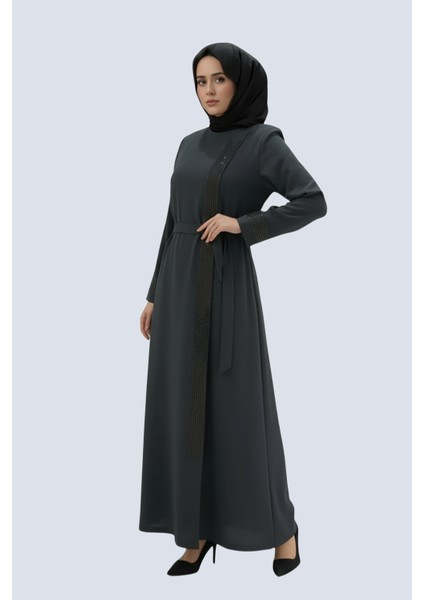 Tesettür Taş Işlemeli Kuşaklı Ferace Özel Tasarım Şık ve Zarif Kadın Tesettür Elbise Modeli indirimleri