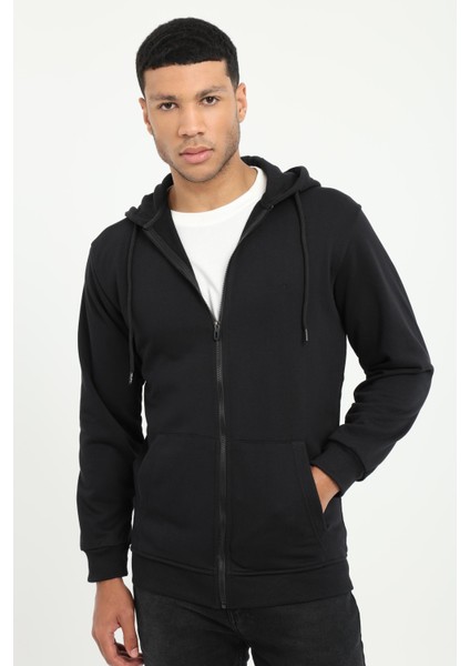 Siyah Fermuar Kapamalı Kapüşonlu Erkek Regular Fit Sweatshirt fiyatları