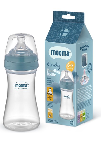 Kindy Antikolik Biberon 250ML 6-18 Ay (Orta Akış) Pastel Mavi