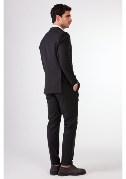 Siyah Düz Renk Yünlü Slim Fit Erkek Takım Elbise indirimleri
