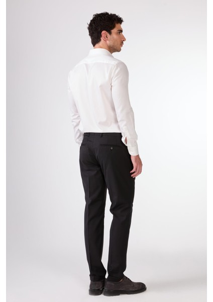 Siyah Düz Renk Yünlü Slim Fit Erkek Takım Elbise