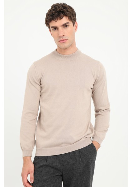 Bej Yarım Balıkçı Düz Erkek Regular Fit Triko modelleri