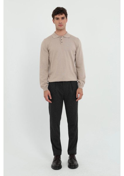 Bej Polo Yaka Düz Regular Fit Erkek Triko modelleri