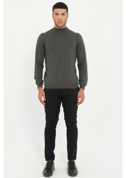 Haki Yarım Balıkçı Düz Erkek Regular Fit Triko modelleri