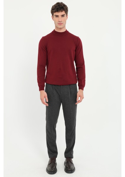 Bordo Yarım Balıkçı Düz Regular Fit Erkek Triko fiyatları
