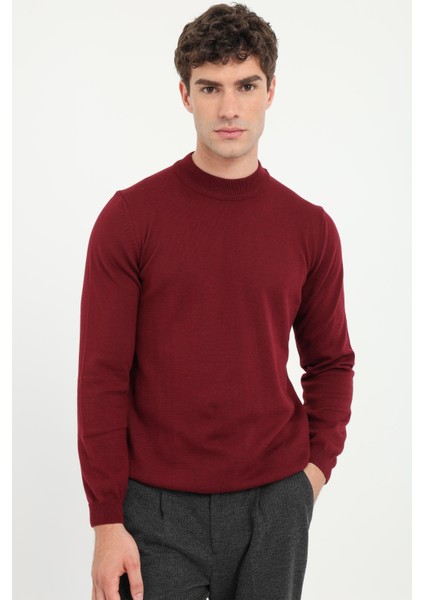 Bordo Yarım Balıkçı Düz Regular Fit Erkek Triko modelleri