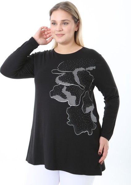 Kadın Büyük Beden Desenli Taş Baskılı Tunik