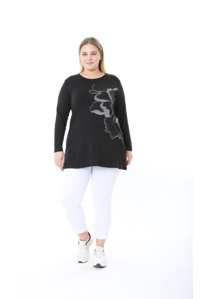 Kadın Büyük Beden Desenli Taş Baskılı Tunik