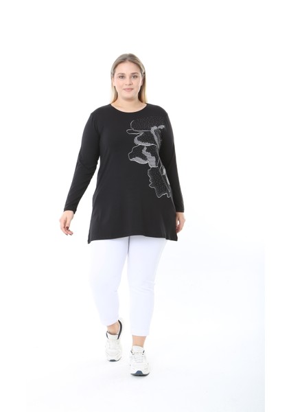 Kadın Büyük Beden Desenli Taş Baskılı Tunik