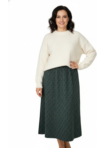 Kadın Kışlık Parçalı Anne Etek Balıksırtı Desenli Şardonlu Beli Lastikli Pamuklu Dokulu